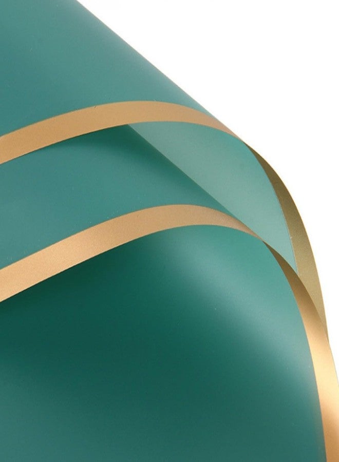 Oasis - 20 Sheets Korean Style Waterproof Premium Bouquet Wrapping Sheet (58cm x 58cm, 60 Microns) | Plain With Golden Border, Giftwrap for Flowers & DIY Gift Wrapping Paper For Valentines Day - Green - Image 1